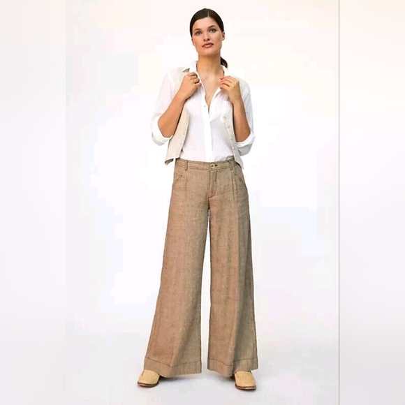 Anthropologie Pants - Anthropologie Linen Low-Rise Wide Leg Pants Tan Beige Waist 29